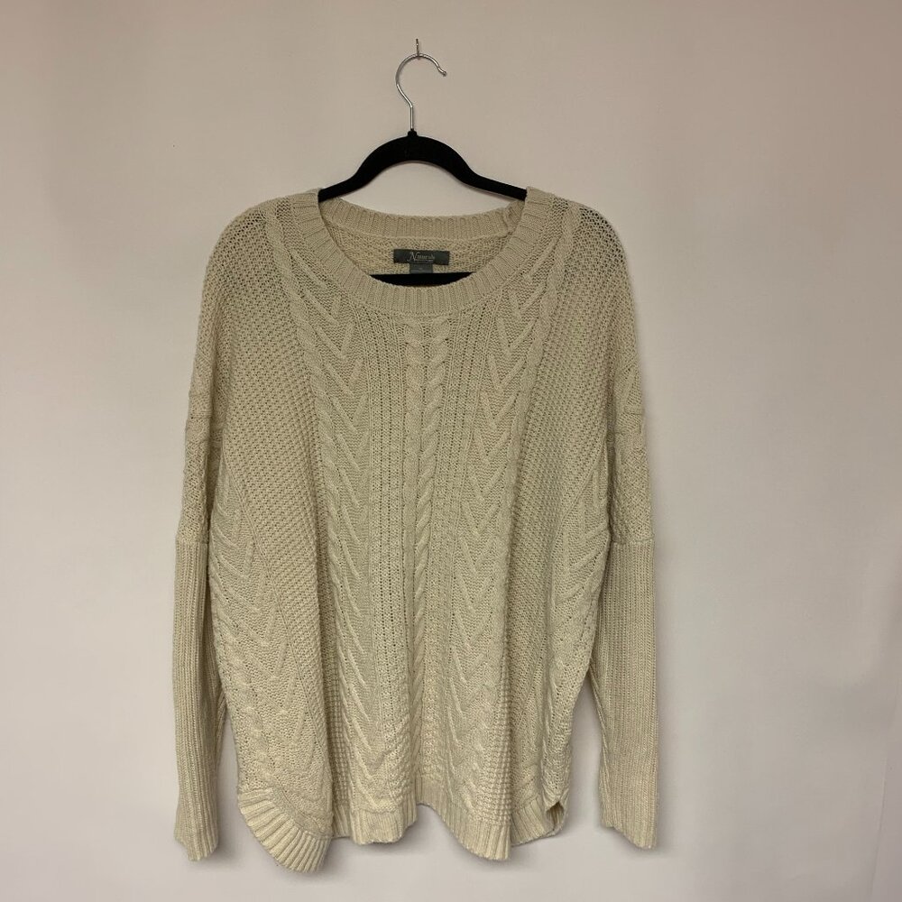 Natural Sweater Fisherman Knit Multi Cable  Neutral Nautical Classic SZ XL